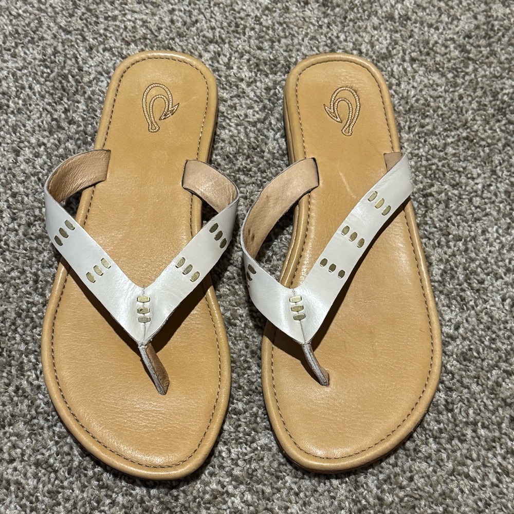 OluKai Tan and White Sandals with Minimalist Design